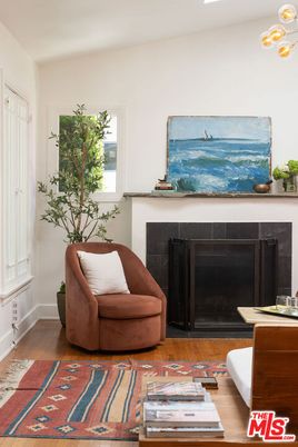 Fireplace, Interior, Pendant Lights, Wood Texture Flooring