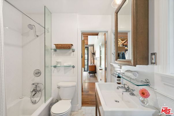 Bathroom, Glass Shower, Interior, Wood Texture Flooring