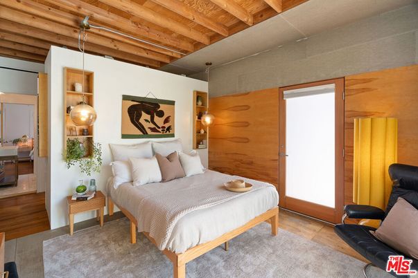Bedroom, Interior, Pendant Lights, Wooden Beams, Wooden Ceilings, Wood Texture Flooring, Wooden Walls