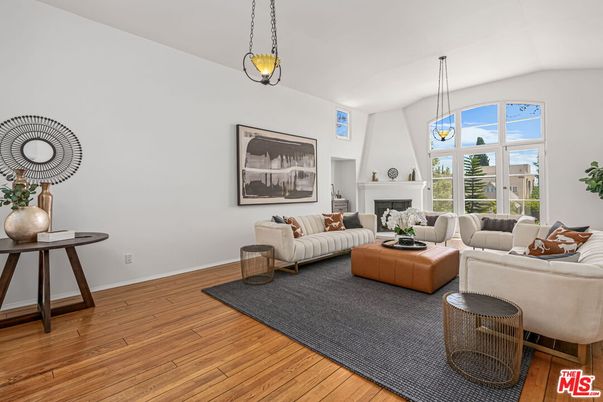 Fireplace, Interior, Living room, Pendant Lights, Wood Texture Flooring