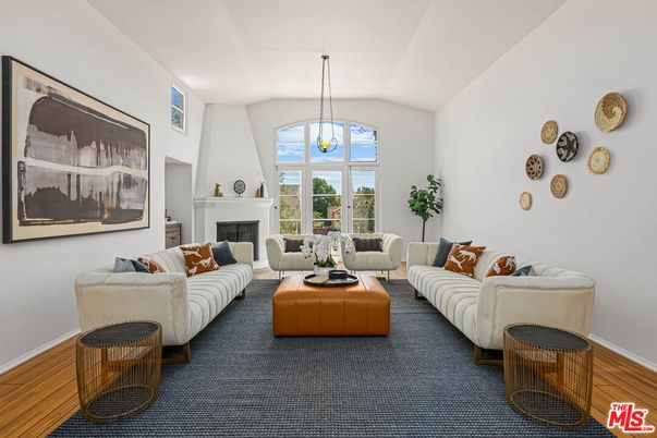 Fireplace, Interior, Living room, Pendant Lights, Wood Texture Flooring