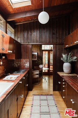 Interior, Kitchen, Pendant Lights, Tile Countertops, Wooden Ceilings, Wood Texture Flooring, Wooden Walls