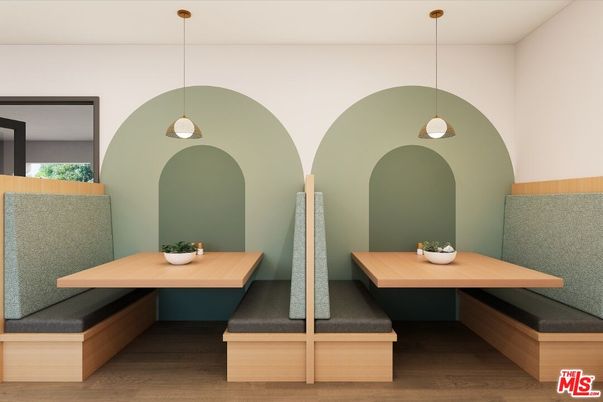 Dining room, Interior, Pendant Lights, Wood Texture Flooring