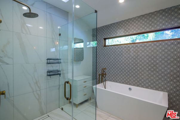 Bathroom, Glass Shower, Interior, Marble Walls, Recessed Lighting