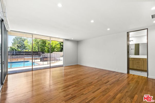 Bathroom, Empty room, Interior, Recessed Lighting, Wood Texture Flooring