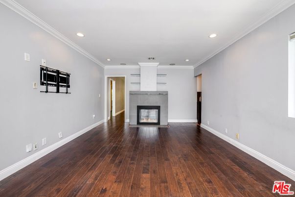 Empty room, Fireplace, Interior, Recessed Lighting, Wood Texture Flooring