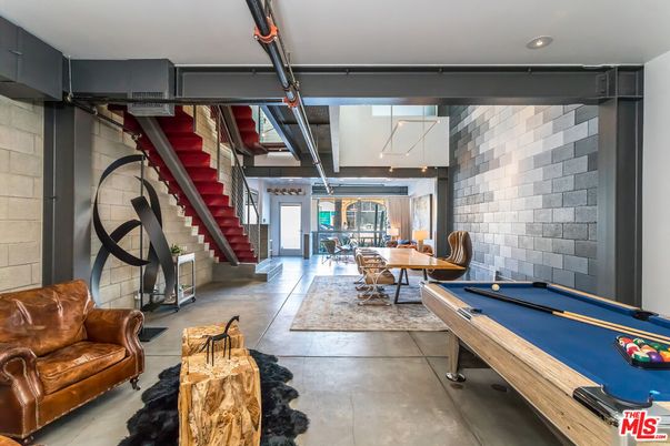 Billiard Table, Dining room, Game Room, Interior, Pendant Lights, Recessed Lighting, Stone Walls