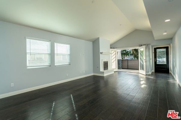 Empty room, Fireplace, Interior, Recessed Lighting, Wood Texture Flooring