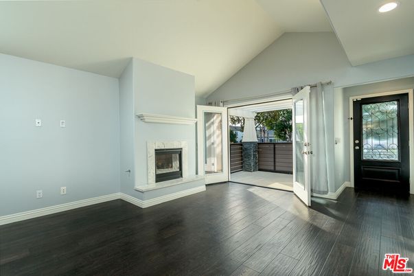 Empty room, Fireplace, Interior, Recessed Lighting, Wood Texture Flooring
