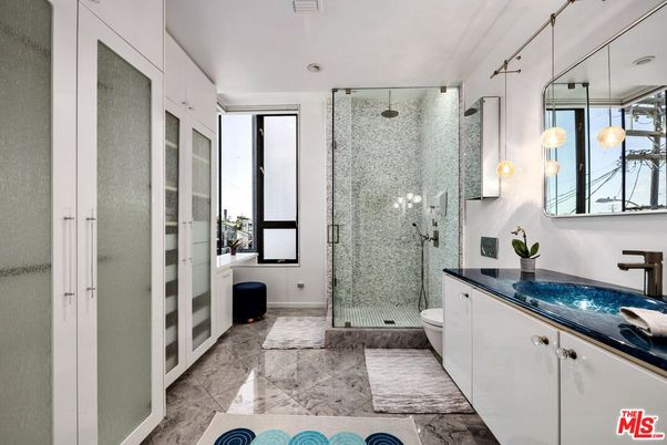 Bathroom, Glass Shower, Interior, Marble, Pendant Lights, Recessed Lighting