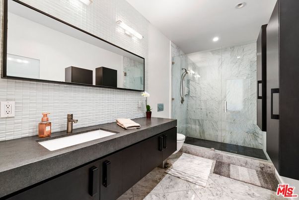 Bathroom, Glass Shower, Interior, Marble, Marble Walls, Recessed Lighting