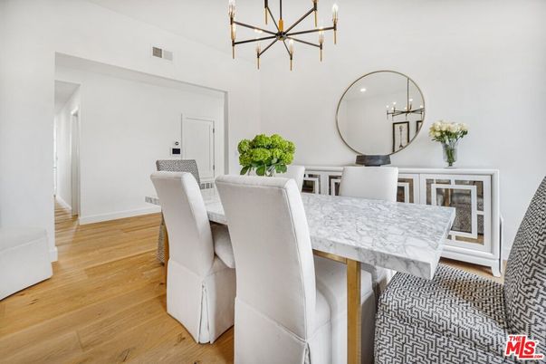 Dining room, Interior, Pendant Lights, Wood Texture Flooring