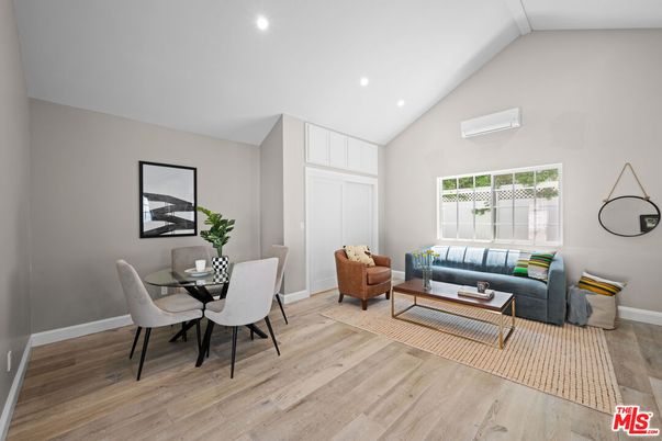 Dining room, Interior, Living room, Recessed Lighting, Wood Texture Flooring