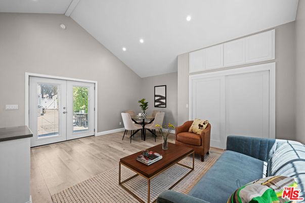 Dining room, Interior, Living room, Recessed Lighting, Wood Texture Flooring