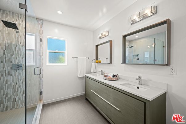 Bathroom, Dual Sink Vanities, Glass Shower, Interior, Recessed Lighting
