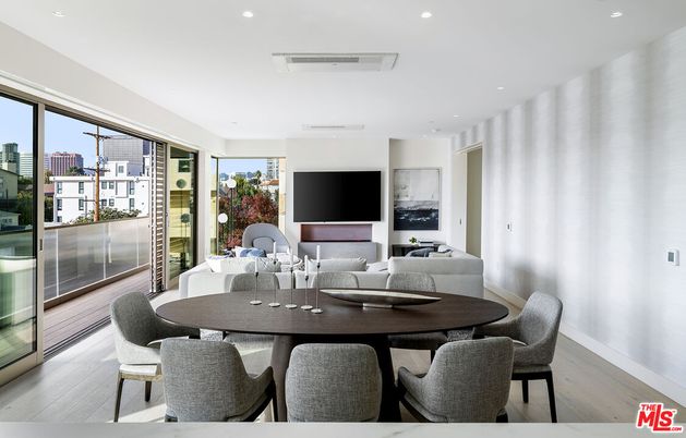 Dining room, Interior, Living room, Recessed Lighting, Wood Texture Flooring