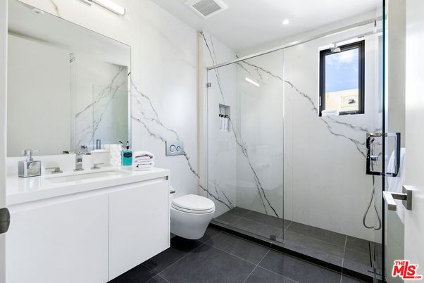 Bathroom, Glass Shower, Interior, Marble Walls, Recessed Lighting
