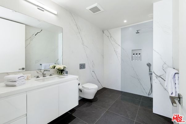 Bathroom, Interior, Marble Walls, Recessed Lighting