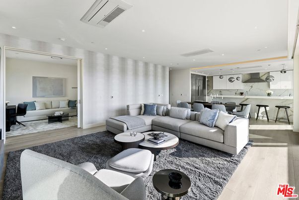 Dining room, Interior, Kitchen, Living room, Marble Walls, Pendant Lights, Recessed Lighting, Wood Texture Flooring