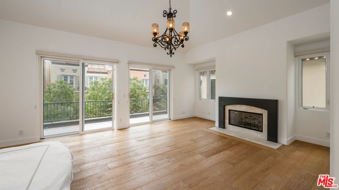 Chandelier, Empty room, Fireplace, Interior, Recessed Lighting, Wood Texture Flooring