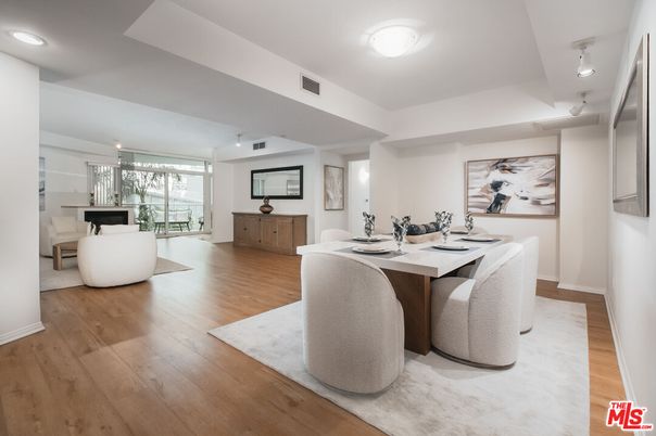 Dining room, Interior, Recessed Lighting, Wood Texture Flooring