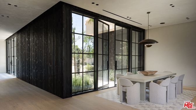 Dining room, Interior, Pendant Lights, Recessed Lighting, Wood Texture Flooring