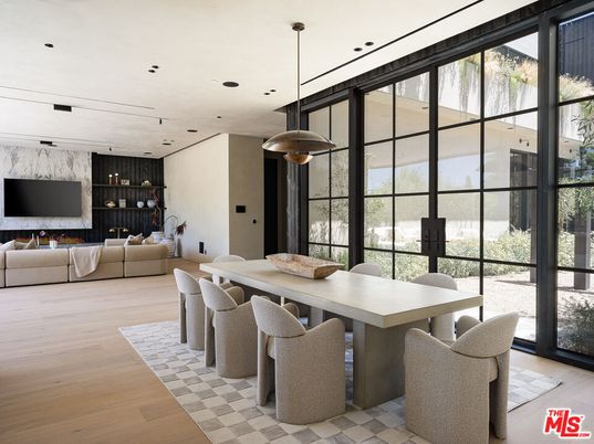 Dining room, Interior, Living room, Pendant Lights, Recessed Lighting, Wood Texture Flooring
