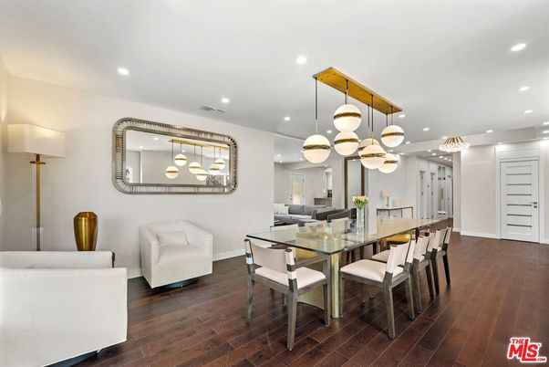 Dining room, Interior, Pendant Lights, Recessed Lighting, Wood Texture Flooring