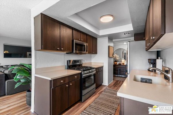 Interior, Kitchen, Stainless Steel Appliances, Wood Texture Flooring