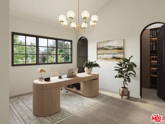Chandelier, Home Office, Interior, Wood Texture Flooring