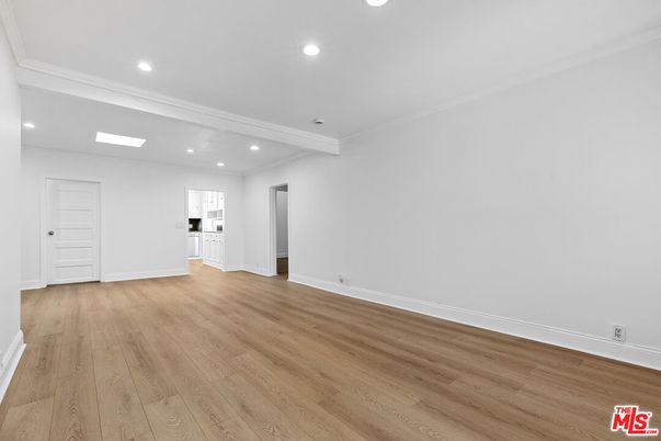 Empty room, Interior, Recessed Lighting, Wood Texture Flooring