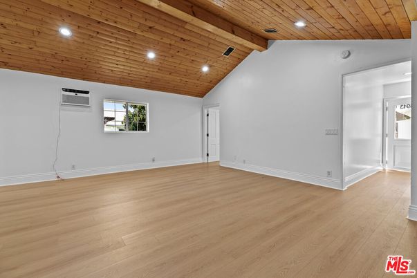 Empty room, Interior, Recessed Lighting, Wooden Beams, Wooden Ceilings, Wood Texture Flooring