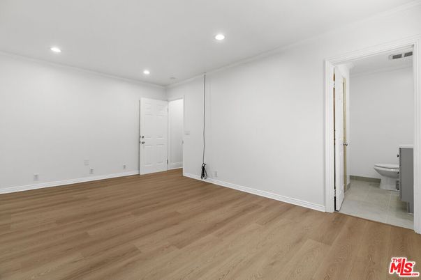 Bathroom, Empty room, Interior, Recessed Lighting, Wood Texture Flooring