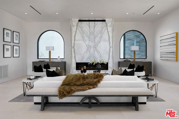 Bedroom, Fireplace, Interior, Living room, Marble Walls, Recessed Lighting