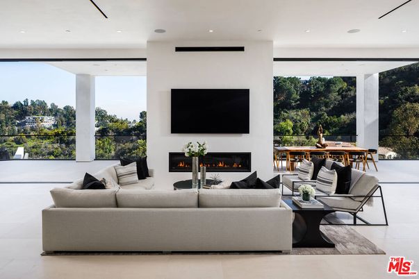 Dining room, Fireplace, Interior, Living room, Recessed Lighting