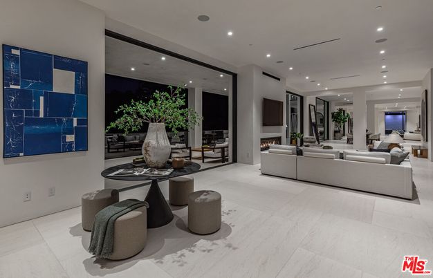 Fireplace, Interior, Living room, Marble, Recessed Lighting