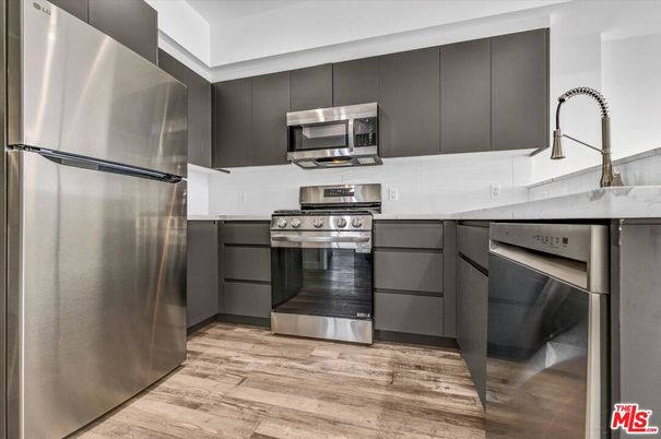 Interior, Kitchen, Stainless Steel Appliances, Wood Texture Flooring