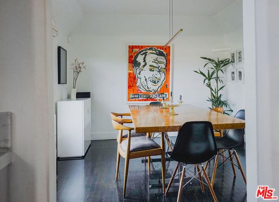 Dining room, Interior, Pendant Lights, Wood Texture Flooring