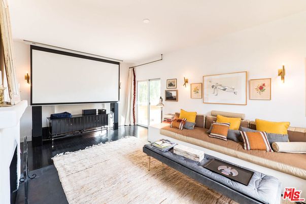 Fireplace, Interior, Living room, Projection Screen, Wood Texture Flooring