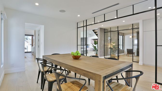 Dining room, Interior, Recessed Lighting, Wood Texture Flooring