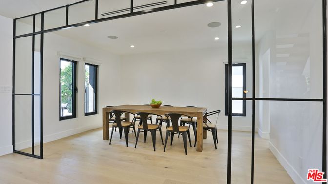 Dining room, Interior, Recessed Lighting, Wood Texture Flooring