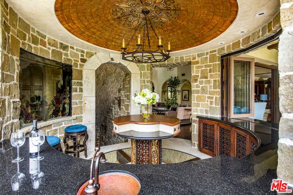 Chandelier, Interior, Recessed Lighting, Stone Walls