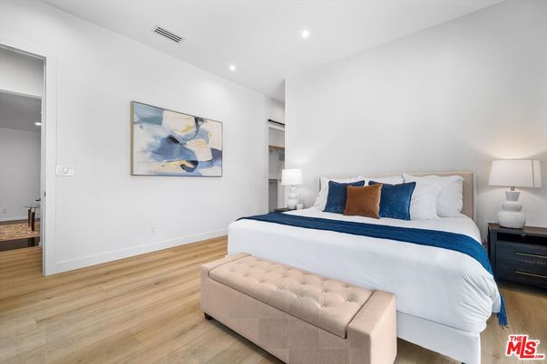 Bedroom, Interior, Recessed Lighting, Wood Texture Flooring