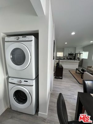 Interior, Kitchen, Recessed Lighting, Utility Closets, Washer, Wood Texture Flooring
