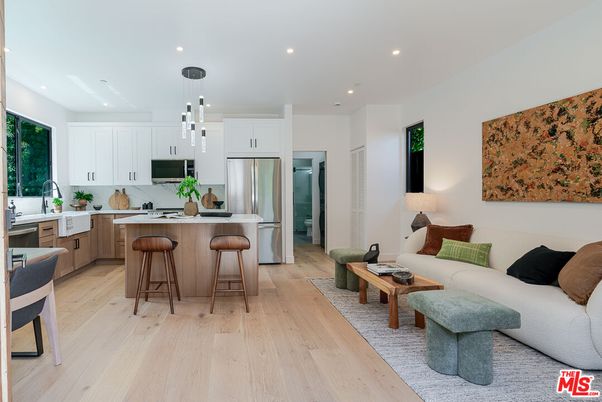 Interior, Kitchen, Living room, Pendant Lights, Recessed Lighting, Stainless Steel Appliances, Wood Texture Flooring