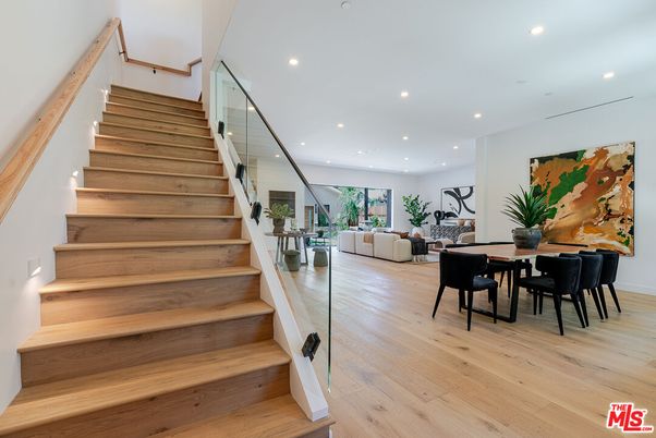 Dining room, Interior, Living room, Recessed Lighting, Wood Texture Flooring