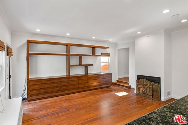 Fireplace, Interior, Recessed Lighting, Wood Texture Flooring