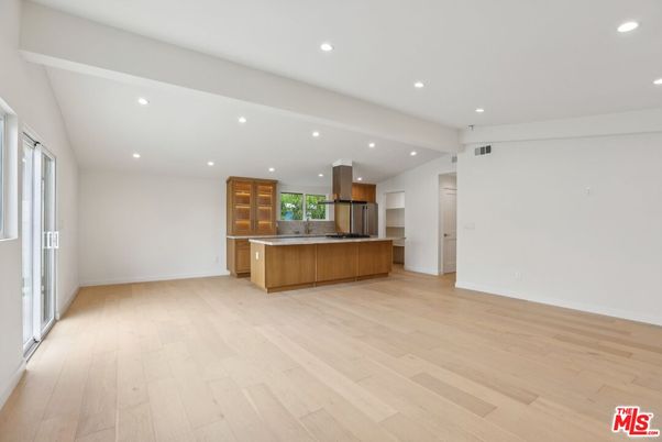 Empty room, Interior, Kitchen, Recessed Lighting, Wood Texture Flooring