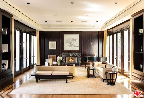 Fireplace, Interior, Living room, Recessed Lighting, Wood Texture Flooring, Wooden Walls