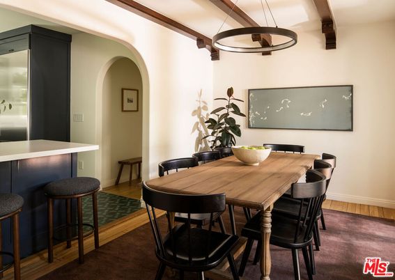 Dining room, Interior, Pendant Lights, Wood Texture Flooring